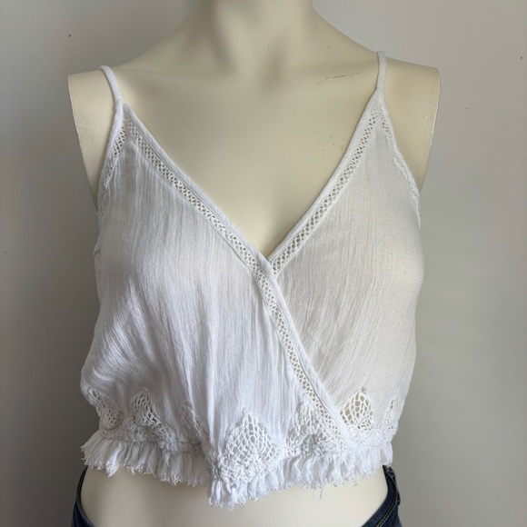 Amuse society white wrap-style camisole with lace trim - Picture 2 of 4